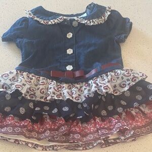 Blueberi Boulevard Denim-Look Baby Top with Floral Trim
